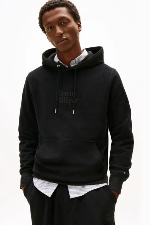 Erkek Reversed Terry Kapüşonlu Sweatshirt - Siyah 