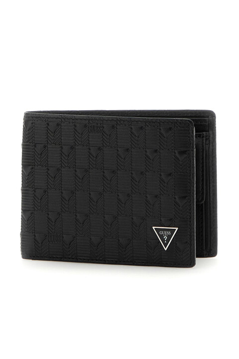 Erkek RFID Korumalı Kabartma Desenli Deri Cüzdan - Siyah - Guess
