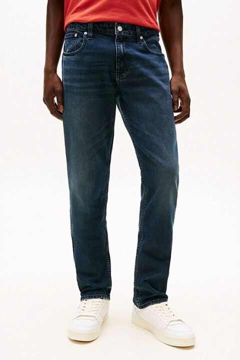 Erkek Scanton Dar Kesim Eskitme Detaylı Jean Pantolon - Koyu Mavi - Tommy Hilfiger