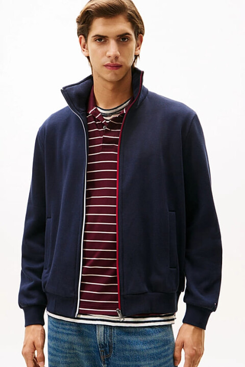 Erkek Şerit Detaylı Dik Yaka Fermuarlı Sweatshirt - Lacivert 