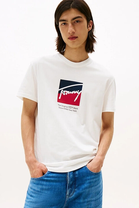 Erkek Signature Logo T-Shirt - Ekru 