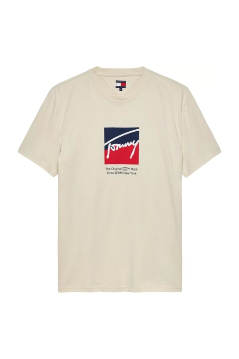 Erkek Signature Logo T-Shirt - Krem 