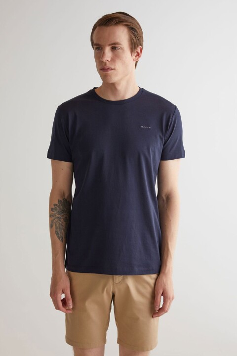 Erkek Slim Fit Bisiklet Yaka T-Shirt - Lacivert 