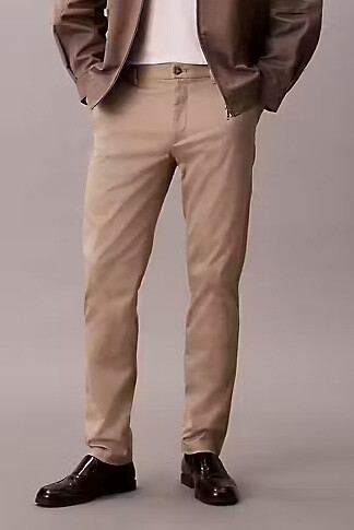 Erkek Slim Fit Esnek Kumaşlı Chino Pantolon - Bej - Calvin Klein