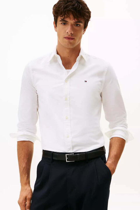 Erkek Slim Fit Flex Poplin Kent Collar Gömlek - Beyaz - Tommy Hilfiger