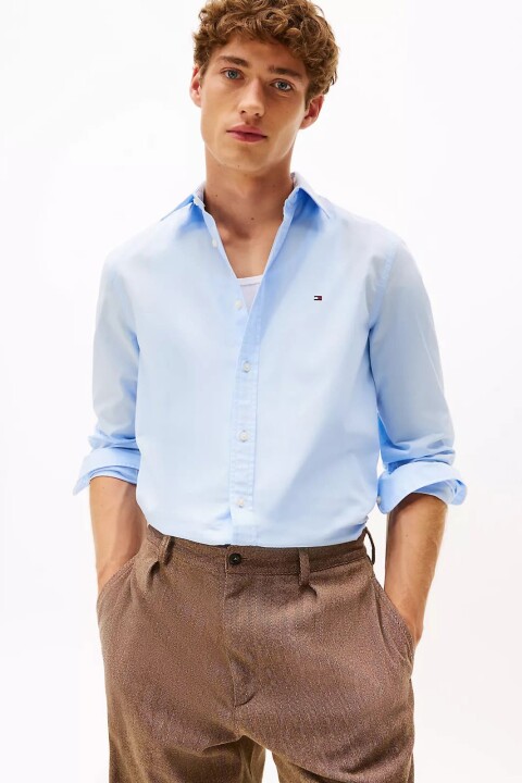 Erkek Slim Fit Flex Poplin Kent Collar Gömlek - Mavi - Tommy Hilfiger
