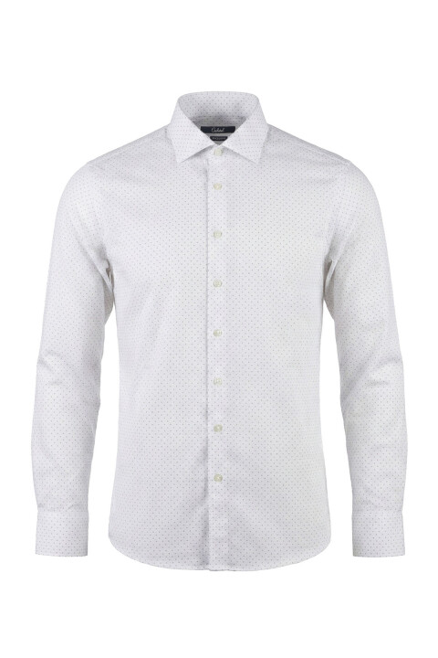 Erkek Slim Fit Mikro Nokta Desenli Gömlek - Beyaz - Cacharel