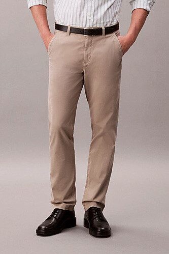 Erkek Slim Fit Pamuklu Chino Pantolon - Bej - Calvin Klein