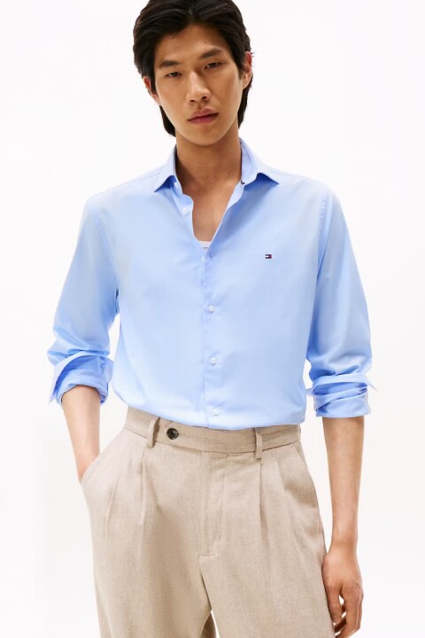 Erkek Slim Fit Poplin Gömlek - Açık Mavi - Tommy Hilfiger