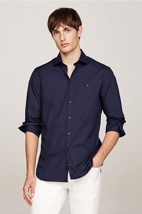 Erkek Slim Fit Poplin Gömlek - Lacivert 