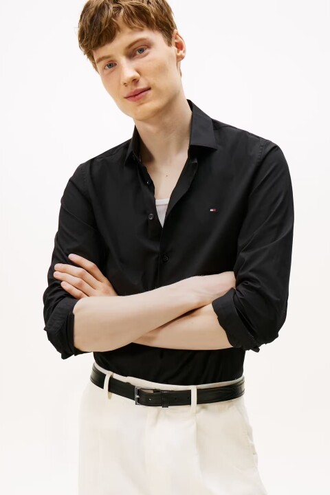 Erkek Slim Fit Poplin Gömlek - Siyah - Tommy Hilfiger