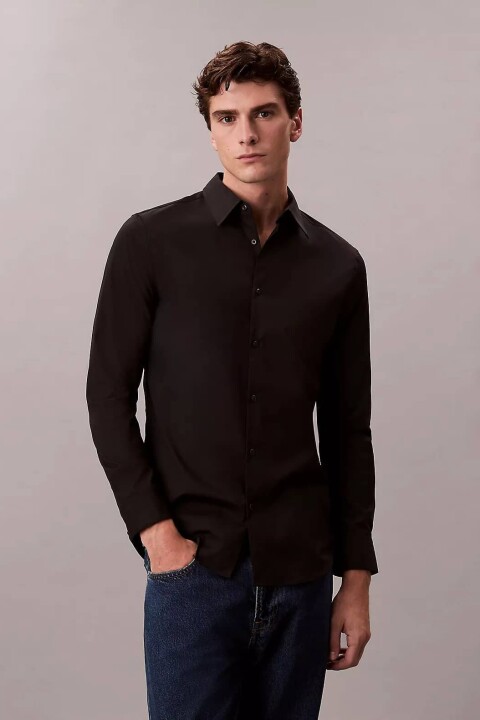 Erkek Slim Fit Supima Pamuklu Klasik Gömlek - Siyah - Calvin Klein