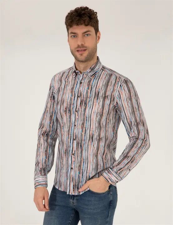 Erkek Slim Fit Uzun Kollu Gömlek-Lacivert 