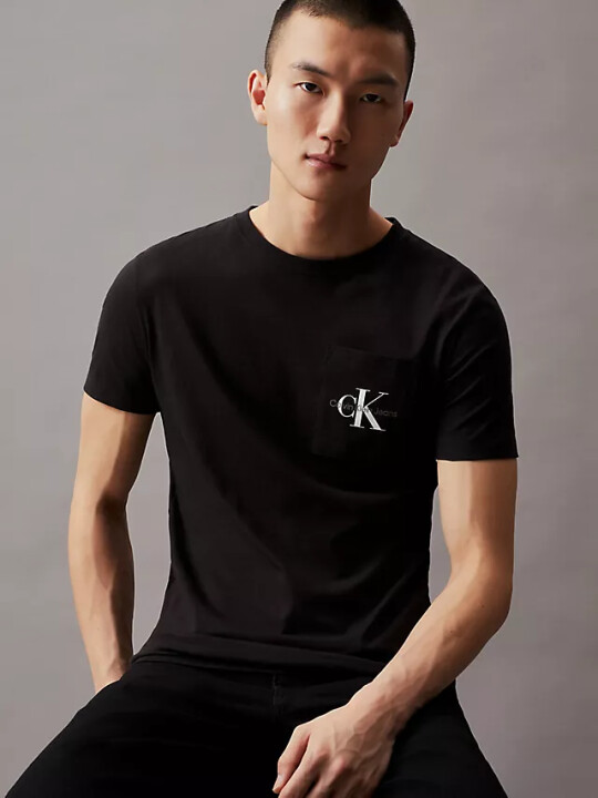 Erkek Slim Monogram Pocket T-Shirt - Siyah - Calvin Klein