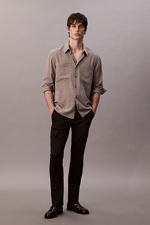 Erkek Slim Refined Cotton Pantolon - Siyah 