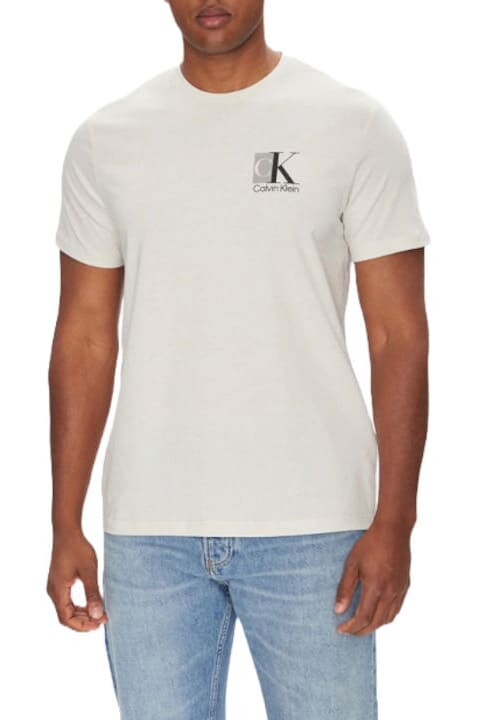 Erkek Soyut Grafik Baskılı T-Shirt - Krem 