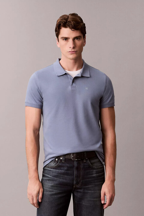 Erkek Ss Slim Refined Pique Polo T-Shirt - Puslu Mavi - Calvin Klein