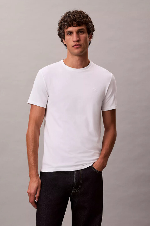 Erkek SS Slim Stretch Cotton Crewneck Tee T-Shirt - Beyaz - Calvin Klein