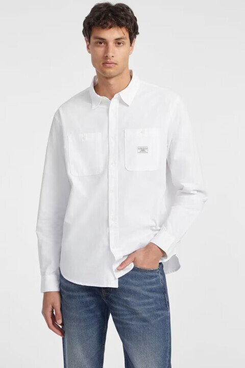 Erkek Standart Kesim Çift Cepli Poplin Gömlek - Beyaz - Guess