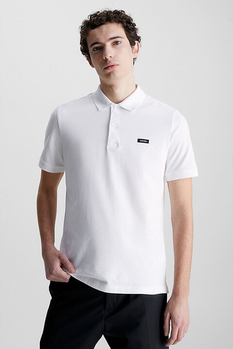 Erkek Streç Pique Slim Polo T-Shirt - Beyaz 