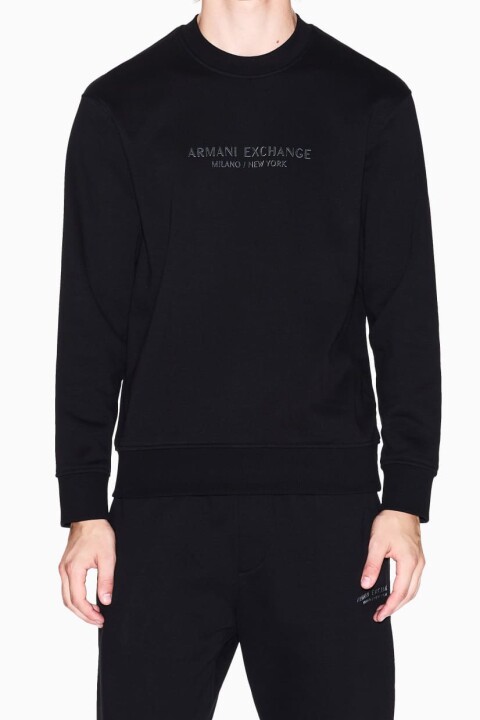 Erkek Tam Kalıp Bisiklet Yaka Logolu Sweatshirt - Siyah 