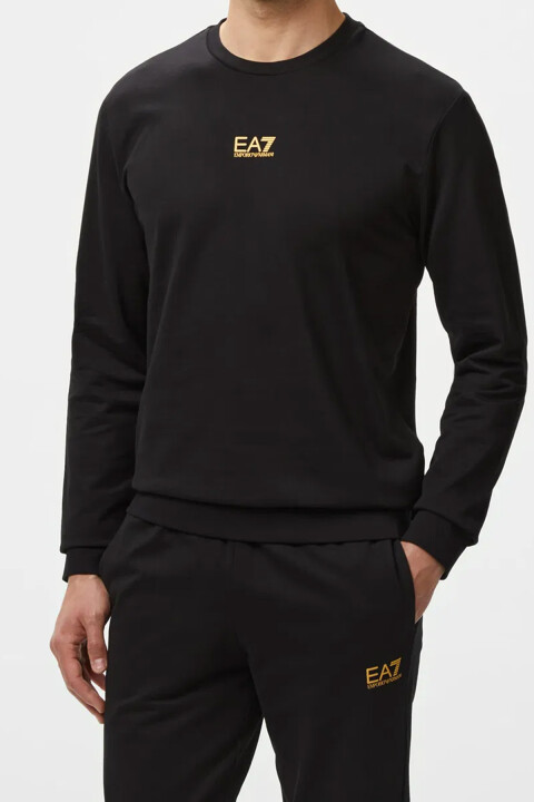 Erkek Tam Kalıp Bisiklet Yaka Logolu Sweatshirt - Siyah 