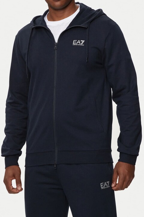 Erkek Tam Kalıp Fermuarlı Kapüşonlu Sweatshirt - Lacivert - Ea7