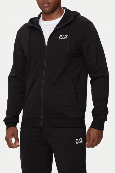 Erkek Tam Kalıp Fermuarlı Kapüşonlu Sweatshirt - Siyah 