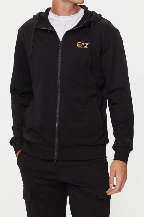 Erkek Tam Kalıp Fermuarlı Kapüşonlu Sweatshirt - Siyah - Ea7