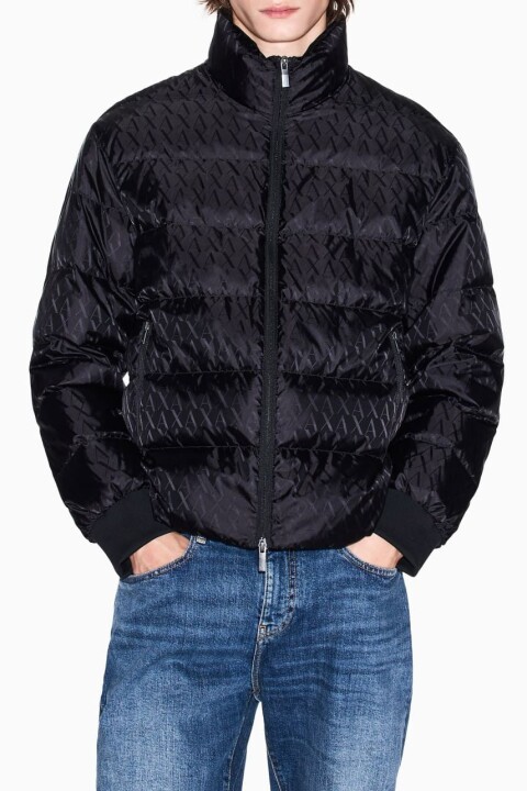 Erkek Tam Kalıp Jakar Logolu Şişme Mont - Siyah - Armani Exchange