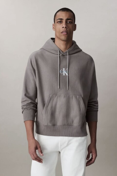 Erkek Tam Kalıp Kapüşonlu Logo Baskılı Sweatshirt - Gri - Calvin Klein