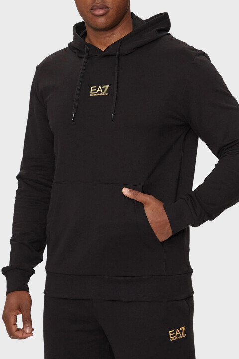 Erkek Tam Kalıp Kapüşonlu Logolu Sweatshirt - Siyah - Ea7