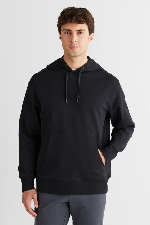 Erkek Tam Kalıp Kapüşonlu Tonal Logolu Sweatshirt - Siyah - Gant