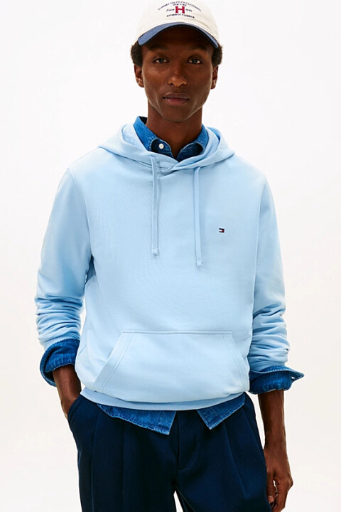 Erkek Tam Kalıp Kapüşonlu Uzun Kollu Kanguru Cepli Sweatshirt - Açık Mavi 