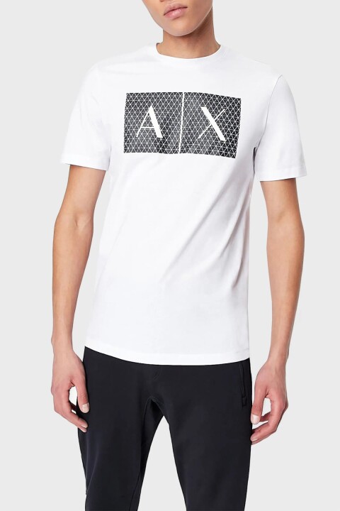 Erkek Tam Kalıp Kısa Kollu Grafik Baskılı T-Shirt - Beyaz - Armani Exchange
