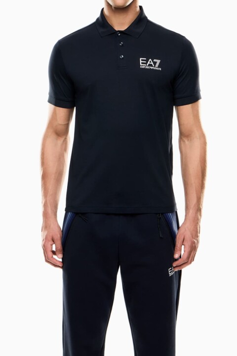 Erkek Tam Kalıp Kısa Kollu Polo Yaka T-Shirt - Lacivert - Ea7