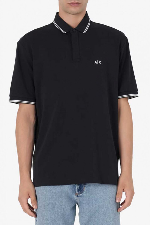 Erkek Tam Kalıp Kısa Kollu Tonal Logolu Polo Yaka T-Shirt - Siyah - Armani Exchange