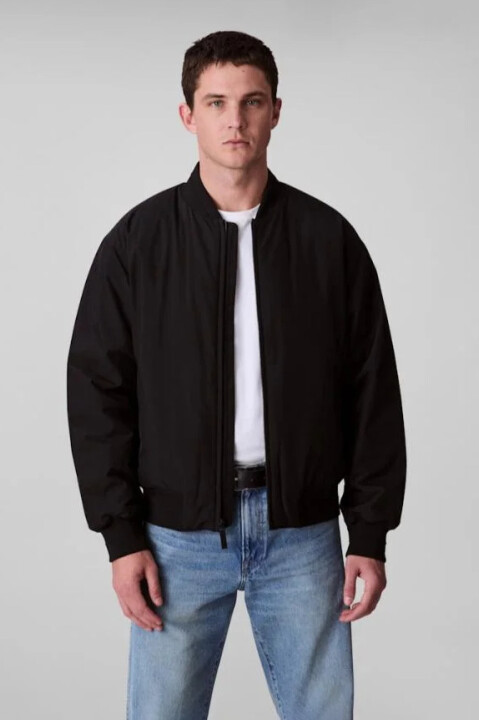 Erkek Tam Kalıp Kolej Yaka Bomber Ceket - Siyah 