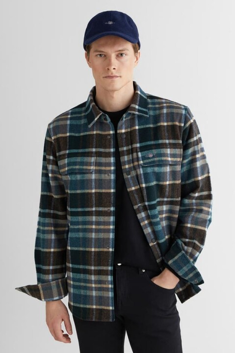 Erkek Tam Kalıp Yünlü Ekose Gömlek - Çok Renkli - Gant