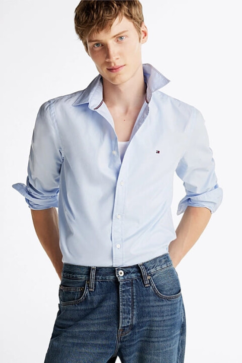 Erkek Th Flex Poplin Gömlek - Mavi - Tommy Hilfiger