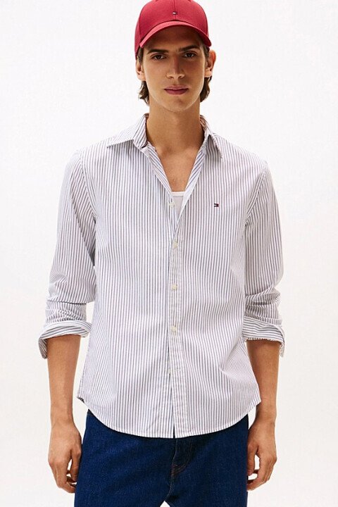 Erkek TH Flex Regular Fit Çizgili Gömlek - Beyaz/Mavi 