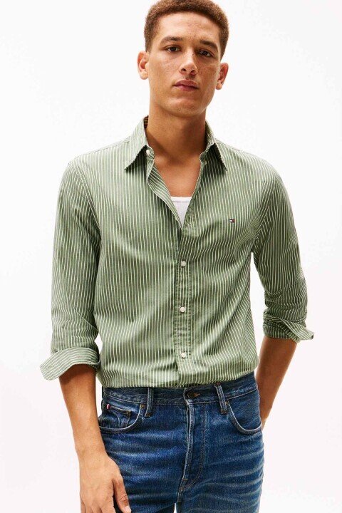 Erkek TH Flex Regular Fit Çizgili Gömlek - Yeşil 