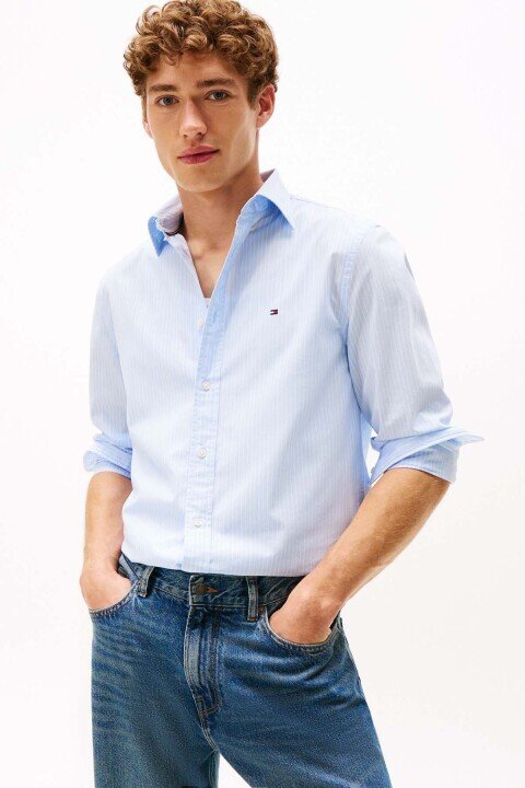 Erkek TH Flex Regular Fit Poplin Gömlek - Açık Mavi - Tommy Hilfiger