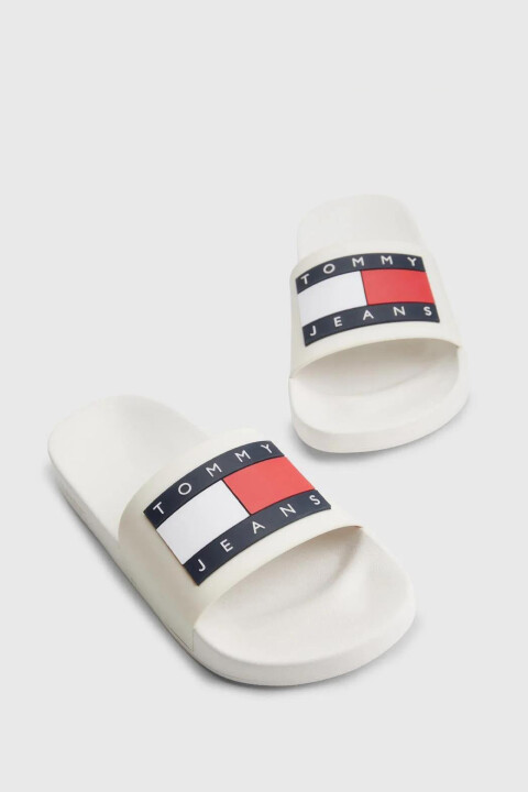 Erkek Th Logolu Günlük Kullanım Terlik - Beyaz - Tommy Hilfiger