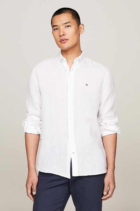 Erkek Th Marka Logolu Düğmeli Uzun Kollu Gömlek - Beyaz 