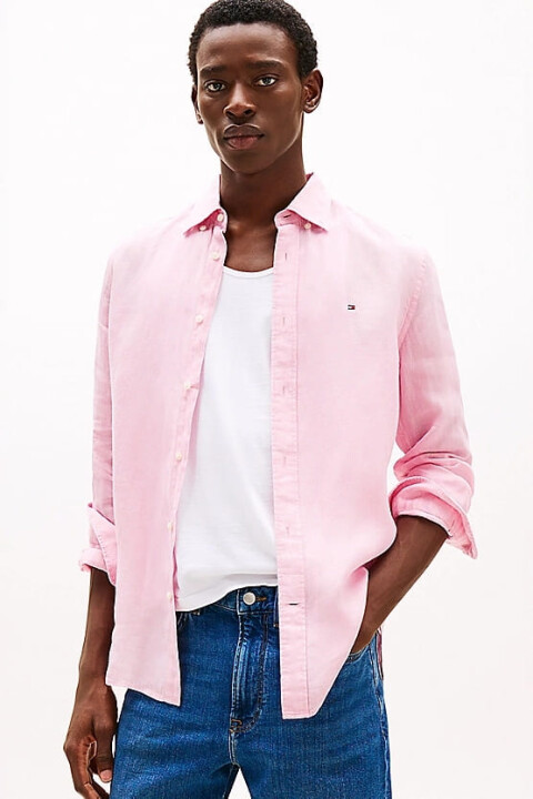 Erkek Th Pigment Dyed Solid Gömlek - Pembe - Tommy Hilfiger
