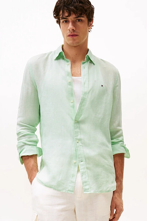 Erkek Th Pigment Dyed Solid Gömlek - Yeşil - Tommy Hilfiger