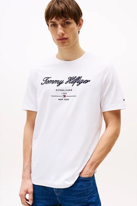 Erkek Th Script Logo T-Shirt - Beyaz 