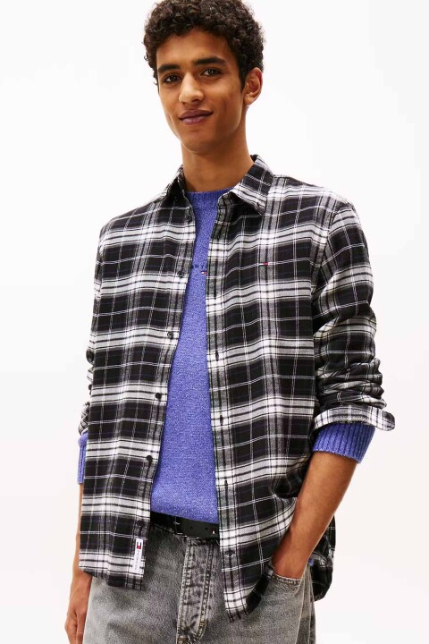 Erkek Tjm Reg Flannel Check Shırt Ext Gömlek - Siyah - Tommy Hilfiger