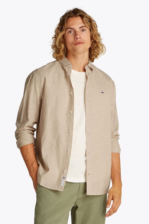 Erkek Tjm Regular Linen Blend Gömlek - Bej 